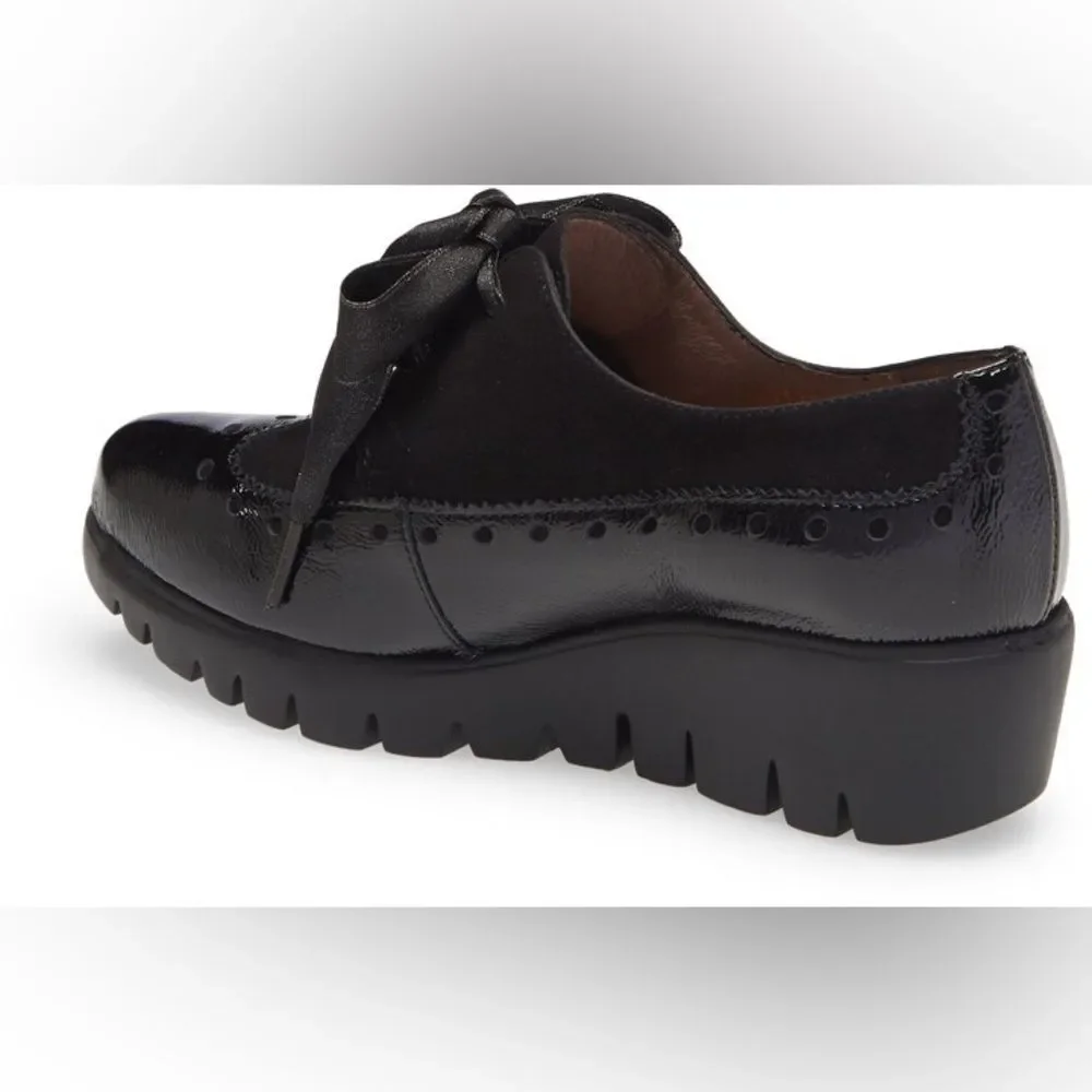 WONDERS Ribbon Lace Derby Wedge Leather Loafers In Nero 39